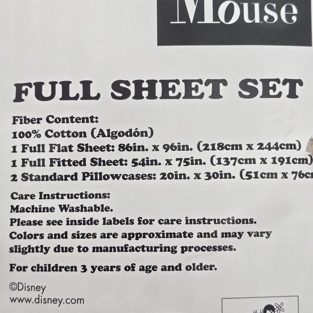 Disney Minnie Mouse Light Peach FULL Sheet Set Cotton Coquette GIRLHOODCORE NEW!
